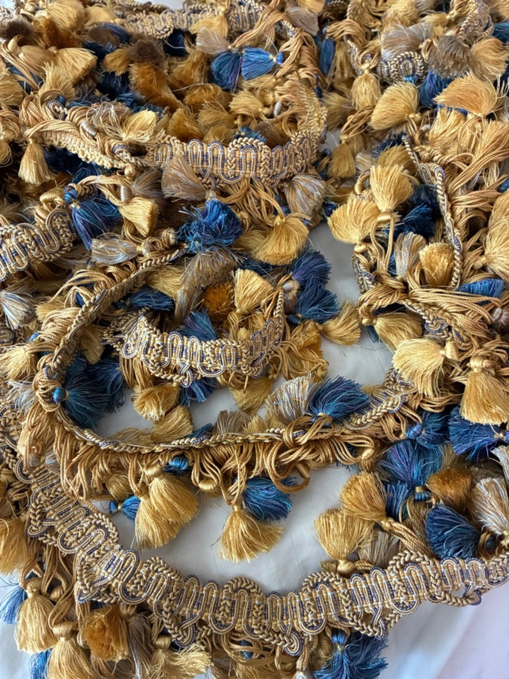 8 Yd!!! Brunschwig & Fils silk Tassel Fringe Trim in Gold and Deep Blue